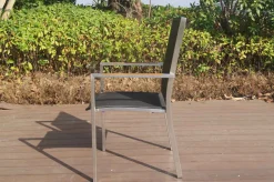 OUTFLEXX Stapelsessel, schwarz, Teak / Edelstahl / Textilene, 63x57x93 cm