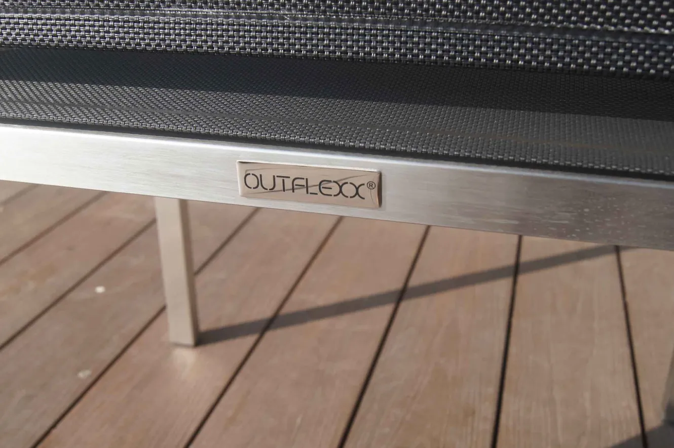 OUTFLEXX Stapelsessel, schwarz, Teak / Edelstahl / Textilene, 63x57x93 cm
