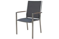 OUTFLEXX Stapelsessel, schwarz, Teak / Edelstahl / Textilene, 63x57x93 cm