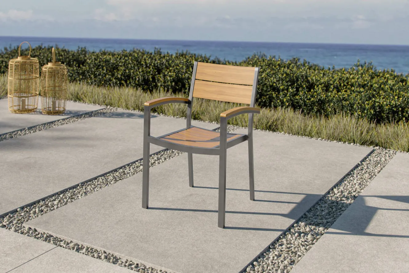OUTFLEXX Stapelstuhl, silber/naturbelassen, Edelstahl/Teak, stapelbar, gebürstet, FSC®-zertifiziertes Produkt