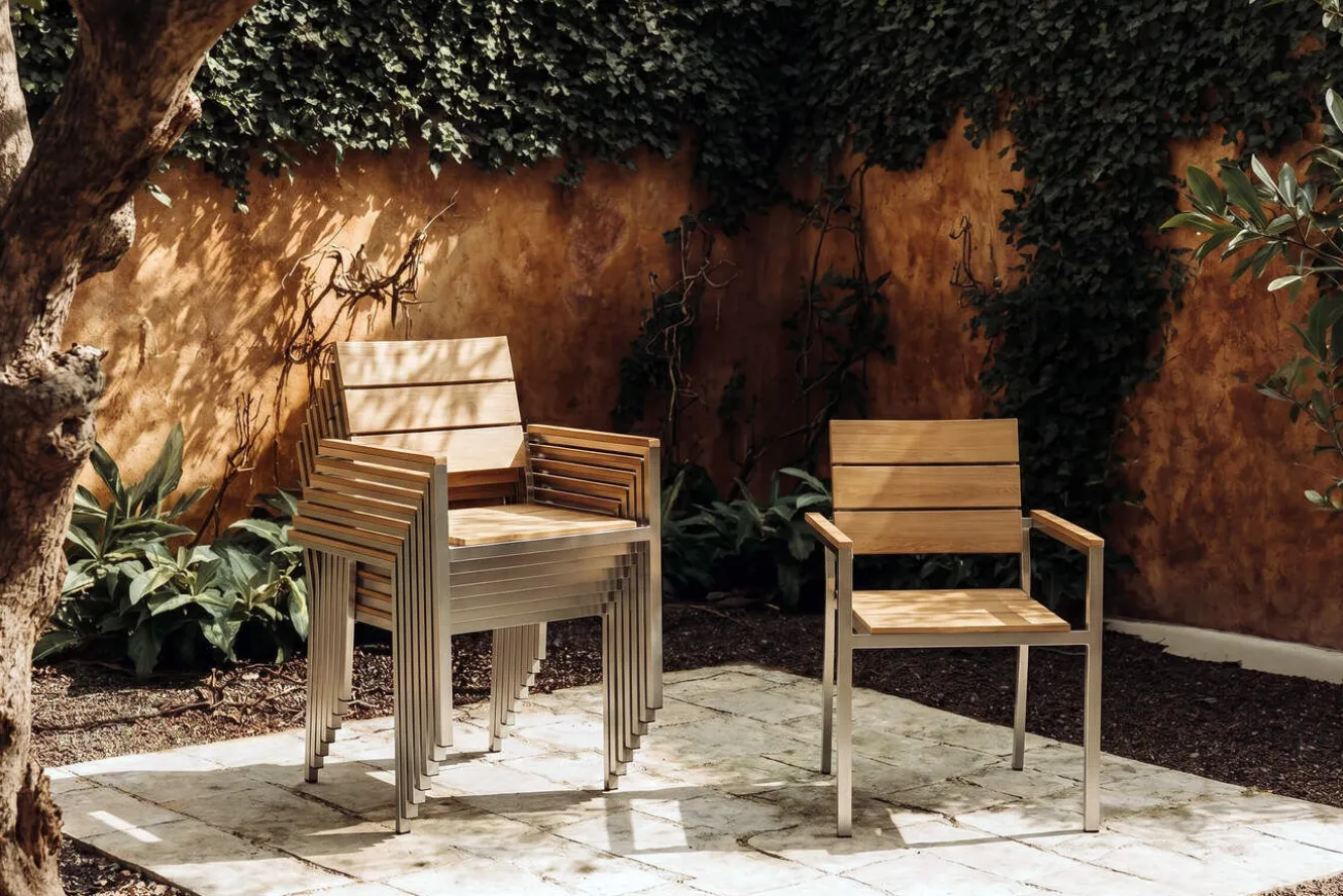 OUTFLEXX Stapelstuhl, Teakholz/Edelstahl, 57x57x85cm, FSC®-zertifiziertes Produkt