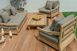 OUTFLEXX Stuhl, natur, recyceltes Teak, 90X90x82cm, inkl. Kissen, mit Armlehnen, FSC®-zertifiziertes Produkt