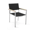 OUTFLEXX Stuhl, schwarz, Edelstahl/Textilene, padded, Armlehnen aus Teakholz, 62x56,5x86cm