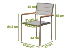 OUTFLEXX Stuhl, silber, Edelstahl/Textilene, padded, Armlehnen aus Teakholz, 62x56,5x86cm