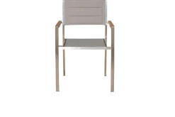 OUTFLEXX Stuhl, silber, Edelstahl/Textilene, padded, Armlehnen aus Teakholz, 62x56,5x86cm