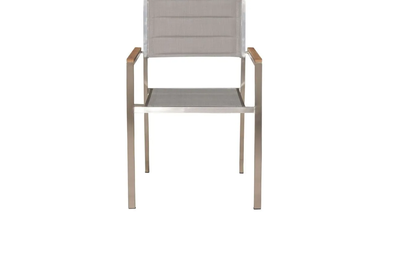 OUTFLEXX Stuhl, silber, Edelstahl/Textilene, padded, Armlehnen aus Teakholz, 62x56,5x86cm