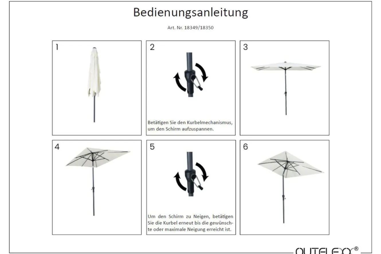 OUTFLEXX Sydney Mittelstockschirm, anthrazit, pulverbesch. Aluminium/Polyester PA-beschichtet, 270 x 150 cm
