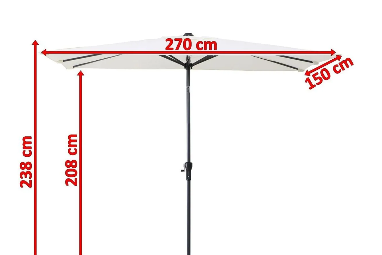 OUTFLEXX Sydney Mittelstockschirm, anthrazit/creme, pulverbesch. Aluminium/Polyester PA-beschichtet, 270 x 150 cm