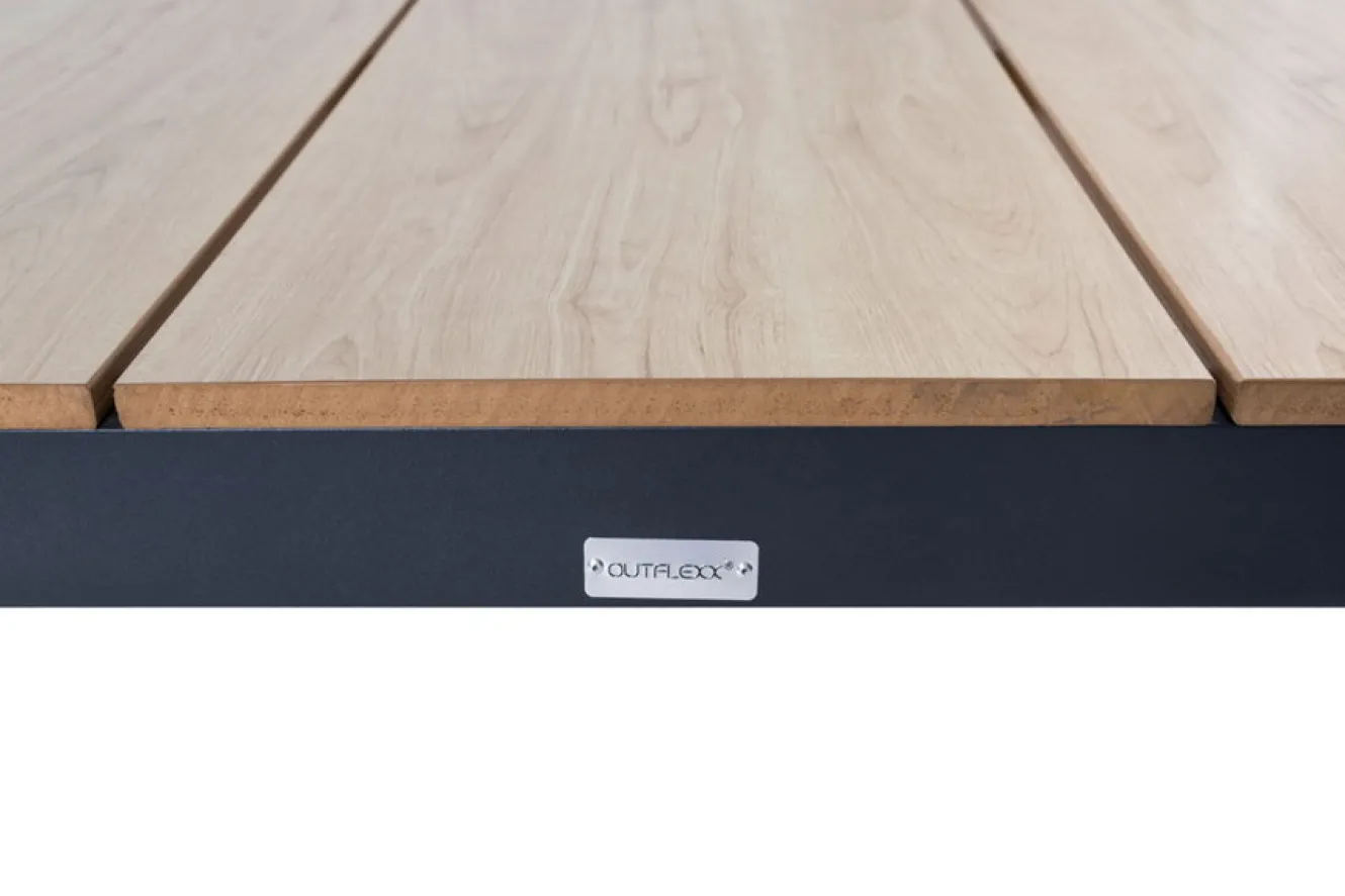 OUTFLEXX Tallinn Garten-Essgruppe, 8 Personen, Tisch 200x90 cm, Alu/Holzimitat, anthrazit/natur