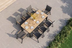 OUTFLEXX Tallinn Garten-Essgruppe, 8 Personen, Tisch 200x90 cm, Alu/Holzimitat, anthrazit/natur