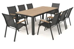 OUTFLEXX Tallinn Garten-Essgruppe, 8 Personen, Tisch 200x90 cm, Alu/Holzimitat, anthrazit/natur
