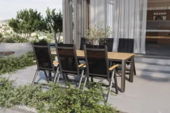 OUTFLEXX Tallinn Garten-Essgruppe, 6 Personen, Tisch 200 x 90 cm, Aluminium/Holzimitat