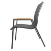 OUTFLEXX Tallinn Garten-Essgruppe mit 6 Stapelsesseln, anthrazit matt/natur, Alu/Holzimitat, Esstisch 150 x 90 cm