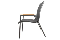 OUTFLEXX Tallinn Garten-Essgruppe mit 6 Stapelsesseln, anthrazit matt/natur, Alu/Holzimitat, Esstisch 150 x 90 cm