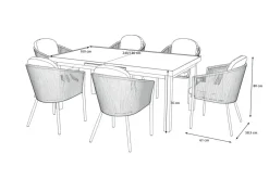 OUTFLEXX Tavio Garten-Essgruppe, anthrazit matt/dunkelgrau, Alu/Rope-Geflecht, Ausziehtisch 180/240 x 100 cm, inkl. 6 Dining Sessel