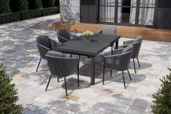 OUTFLEXX Tavio Garten-Essgruppe, anthrazit matt/dunkelgrau, Alu/Rope-Geflecht, Ausziehtisch 180/240 x 100 cm, inkl. 6 Dining Sessel
