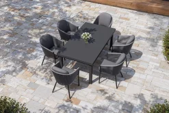 OUTFLEXX Tavio Garten-Essgruppe, anthrazit matt/dunkelgrau, Alu/Rope-Geflecht, Ausziehtisch 180/240 x 100 cm, inkl. 6 Dining Sessel