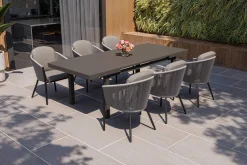 OUTFLEXX Tavio Garten-Essgruppe, anthrazit matt/dunkelgrau, Alu/Rope-Geflecht, Ausziehtisch 180/240 x 100 cm, inkl. 6 Dining Sessel