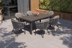 OUTFLEXX Tavio Garten-Essgruppe, anthrazit matt/dunkelgrau, Alu/Rope-Geflecht, Ausziehtisch 180/240 x 100 cm, inkl. 6 Dining Sessel