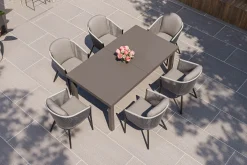 OUTFLEXX Tavio Garten-Essgruppe, anthrazit matt/dunkelgrau, Alu/Rope-Geflecht, Ausziehtisch 180/240 x 100 cm, inkl. 6 Dining Sessel
