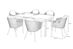 OUTFLEXX Tavio Garten-Essgruppe, anthrazit matt/dunkelgrau, Alu/Rope-Geflecht, Ausziehtisch 180/240 x 100 cm, inkl. 6 Dining Sessel