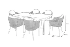 OUTFLEXX Tavio Garten-Essgruppe, anthrazit matt/beige, Alu/Rope-Geflecht, Tisch 180/240 x 100 cm, 6 Diningsessel