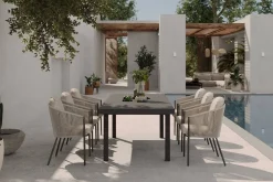 OUTFLEXX Tavio Garten-Essgruppe, anthrazit matt/beige, Alu/Rope-Geflecht, Tisch 180/240 x 100 cm, 6 Diningsessel