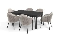 OUTFLEXX Tavio Garten-Essgruppe, anthrazit matt/beige, Alu/Rope-Geflecht, Tisch 180/240 x 100 cm, 6 Diningsessel