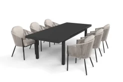OUTFLEXX Tavio Garten-Essgruppe, anthrazit matt/beige, Alu/Rope-Geflecht, Tisch 180/240 x 100 cm, 6 Diningsessel