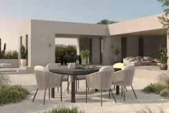 OUTFLEXX Tavio Garten-Essgruppe, anthrazit matt/beige, Alu/Rope-Geflecht, Tisch 180/240 x 100 cm, 6 Diningsessel
