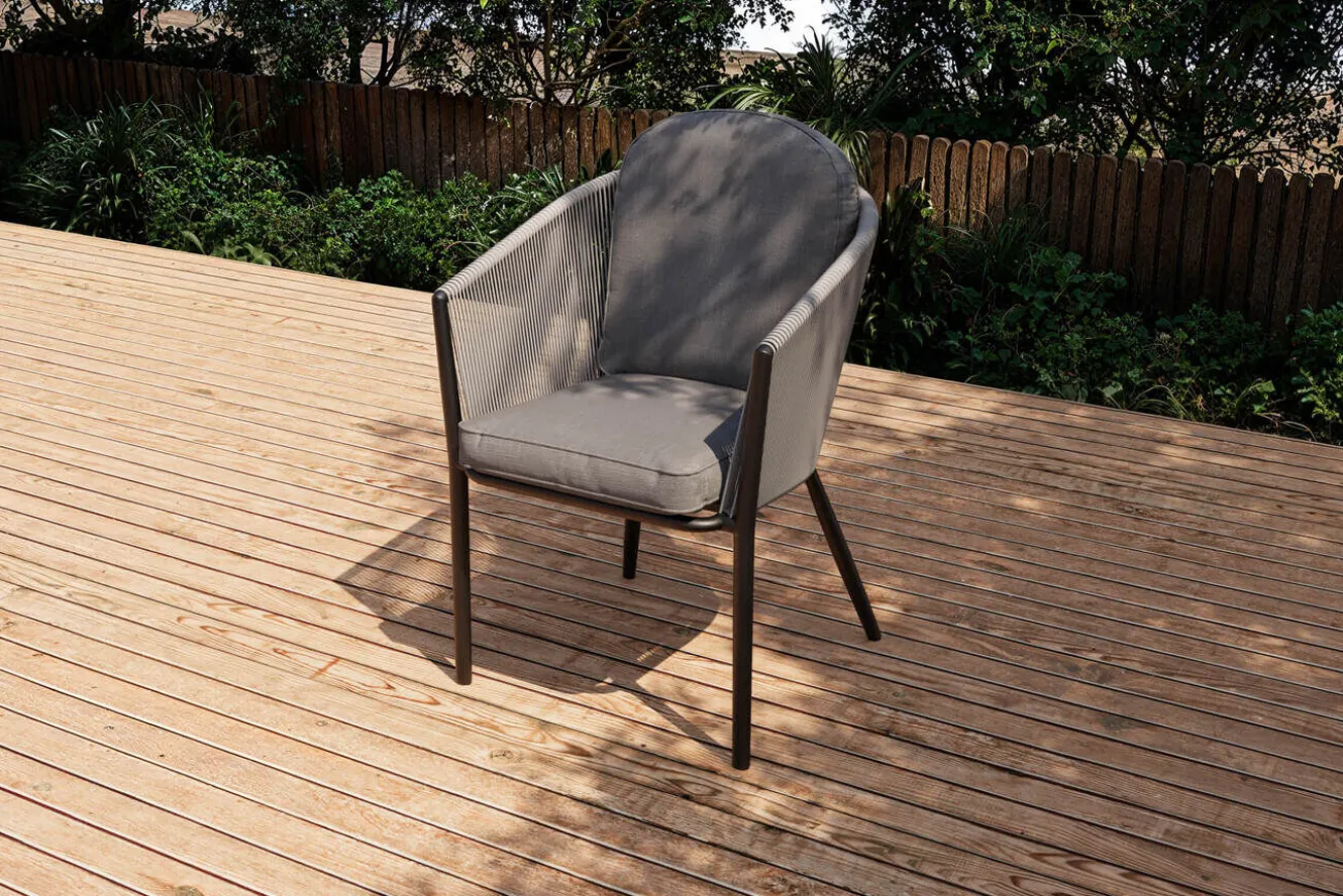 OUTFLEXX Tavio Garten-Essgruppe, schwarz/dunkelgrau, Alu/Rope/Steinimitat, 200/260 x 103 cm, ausziehbar, 6 Diningsessel