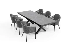 OUTFLEXX Tavio Garten-Essgruppe, schwarz/dunkelgrau, Alu/Rope/Steinimitat, 200/260 x 103 cm, ausziehbar, 6 Diningsessel