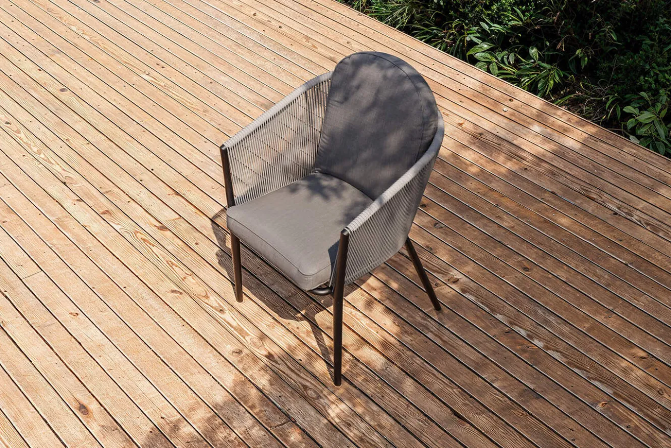 OUTFLEXX Tavio Garten-Essgruppe, schwarz/dunkelgrau, Alu/Rope/Steinimitat, 200/260 x 103 cm, ausziehbar, 6 Diningsessel