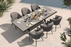 OUTFLEXX Tavio Garten-Essgruppe, schwarz/dunkelgrau, Alu/Rope/Steinimitat, 200/260 x 103 cm, ausziehbar, 6 Diningsessel