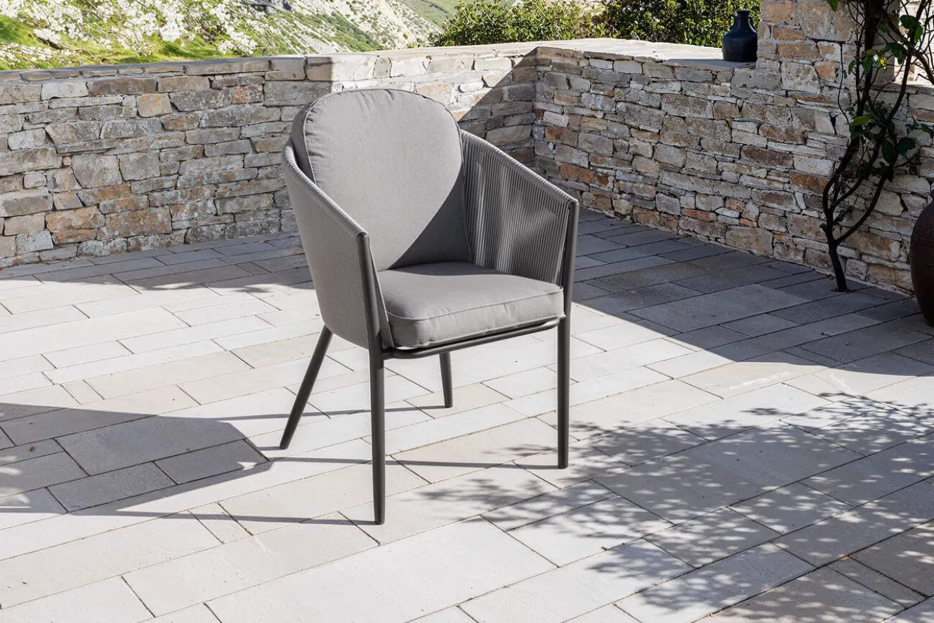 OUTFLEXX Tavio Garten-Essgruppe, schwarz/dunkelgrau, Alu/Rope/Steinimitat, 200/260 x 103 cm, ausziehbar, 6 Diningsessel