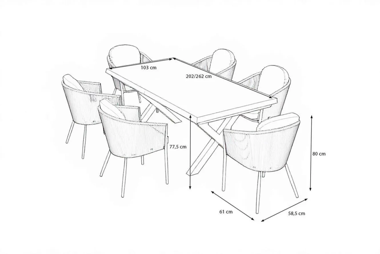 OUTFLEXX Tavio Garten-Essgruppe, schwarz/dunkelgrau, Alu/Rope/Steinimitat, 200/260 x 103 cm, ausziehbar, 6 Diningsessel