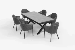 OUTFLEXX Tavio Garten-Essgruppe, schwarz/dunkelgrau, Alu/Rope/Steinimitat, 200/260 x 103 cm, ausziehbar, 6 Diningsessel