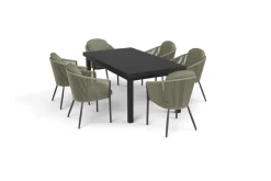 OUTFLEXX Tavio Garten-Essgruppe, anthrazit matt/grün, Alu/Rope-Geflecht, ausziehbare Tischplatte 180/240 x 100 cm, 6 Diningsessel
