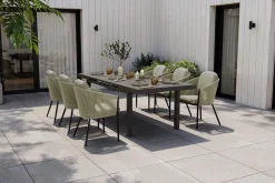 OUTFLEXX Tavio Garten-Essgruppe, anthrazit matt/grün, Alu/Rope-Geflecht, ausziehbare Tischplatte 180/240 x 100 cm, 6 Diningsessel