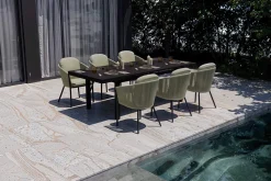 OUTFLEXX Tavio Garten-Essgruppe, anthrazit matt/grün, Alu/Rope-Geflecht, ausziehbare Tischplatte 180/240 x 100 cm, 6 Diningsessel