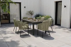 OUTFLEXX Tavio Garten-Essgruppe, anthrazit matt/grün, Alu/Rope-Geflecht, ausziehbare Tischplatte 180/240 x 100 cm, 6 Diningsessel