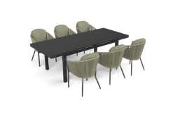 OUTFLEXX Tavio Garten-Essgruppe, anthrazit matt/grün, Alu/Rope-Geflecht, ausziehbare Tischplatte 180/240 x 100 cm, 6 Diningsessel