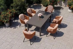 OUTFLEXX Tavio Garten-Essgruppe, anthrazit/orange, Alu/Rope-Geflecht, ausziehbare Tischplatte 180/240 x 100 cm, 6 Diningsessel