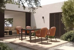 OUTFLEXX Tavio Garten-Essgruppe, anthrazit matt/orange, Alu/Rope-Geflecht, Spraystone-Tischplatte 160 x 95 cm, 4 Diningsessel
