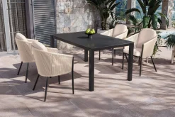 OUTFLEXX Tavio Garten-Essgruppe, anthrazit matt/beige, Alu/Rope/Spraystone, 160 x 95 cm, 4 Diningsessel