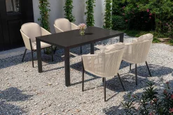 OUTFLEXX Tavio Garten-Essgruppe, anthrazit matt/beige, Alu/Rope/Spraystone, 160 x 95 cm, 4 Diningsessel