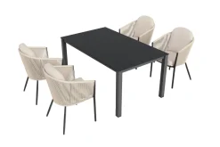 OUTFLEXX Tavio Garten-Essgruppe, anthrazit matt/beige, Alu/Rope/Spraystone, 160 x 95 cm, 4 Diningsessel