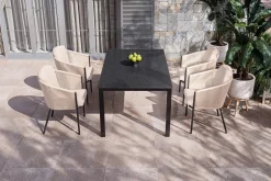 OUTFLEXX Tavio Garten-Essgruppe, anthrazit matt/beige, Alu/Rope/Spraystone, 160 x 95 cm, 4 Diningsessel