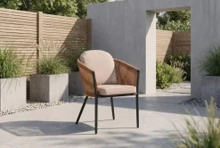 OUTFLEXX Tavio Garten-Essgruppe, schwarz/orange, Alu/Rope-Geflecht, Tisch 200/260 x 100 cm, 6 Diningsessel, ausziehbar