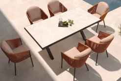 OUTFLEXX Tavio Garten-Essgruppe, schwarz/orange, Alu/Rope-Geflecht, Tisch 200/260 x 100 cm, 6 Diningsessel, ausziehbar
